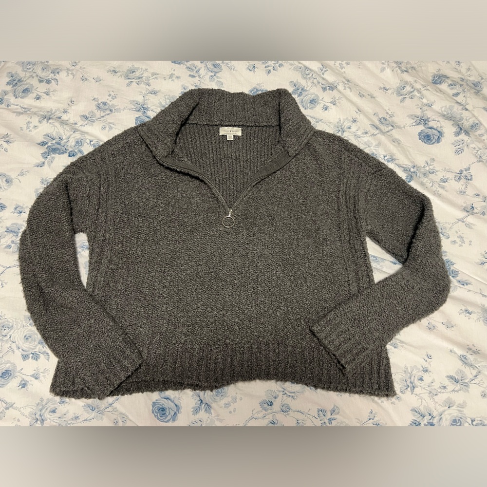 Cozy Lucky Brand Grey Gray Quarter Zip Sweater Medium M